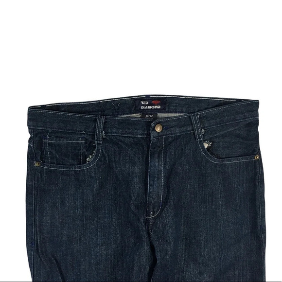 MJ233 Mens RED DIAMOND Relaxed Boot Fit Denim Jeans 38x32 - Picture 3 of 5